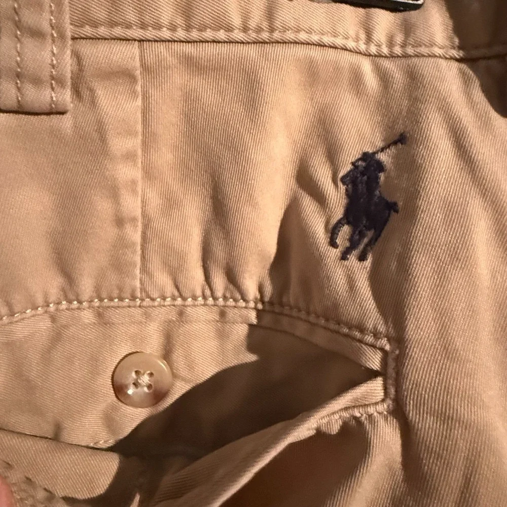 Polo Ralph Lauren Size 34 Khaki Flat Front Chino Shorts Classic Preppy Golf LOGO